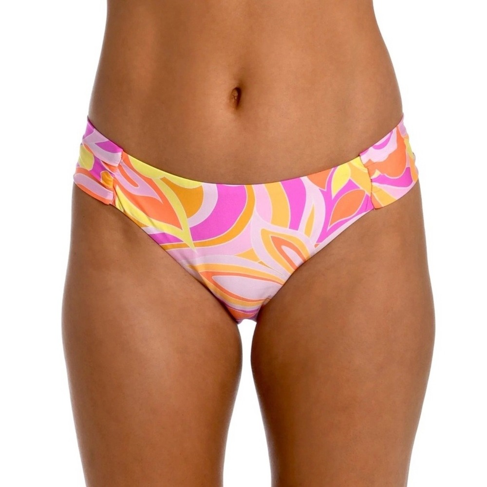 NWT Sunshine 79 Retro Swirl Side Shirred Hipster Bikini Bottom Pink Orange Sz 14